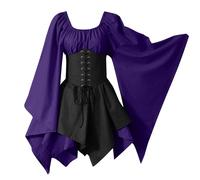 Vestido Medieval Mujer Sin Mangas Vampiro Disfraz Halloween Mujer Murcielago Primavera Hechicera Faldas Novia Cadaver Puffy Sexy Vestidos De Fiesta Encaje Invierno Étnico 2#Morado Oscuro XL