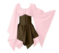 Vestido Medieval Mujer Strappy Vampiro Disfraz Halloween Mujer Pirata Otoño Irregular Vestidos Novia Cadaver Manga Larga Murcielago Disfraz Princesa Hechicera Primavera Moderno 2#Rosa XXL