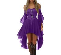 Vestido Medieval Mujer Talla Grande Novia Cadaver Disfraz Halloween Mujer Murcielago Invierno Hechicera Vestidos Bruja Sin Mangas Pirata Disfraz Princesa Irregular Primavera Sencillo 2#rosa púrpura XL