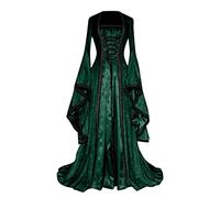 Vestido medieval para mujer con mangas de trompeta, vestido largo para mujer, estilo vintage, corte de cosplay victoriano renacentista, corte fluido, gran tamaño, gótico, Halloween, carnaval, elegante