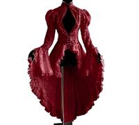 Vestido medieval para mujer, de encaje, renacentista, manga trompeta, vintage, hueco, irregular, vestido de baile, vestido de frac victoriano, vestido de Halloween, cosplay, uniforme de fiesta