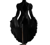 Vestido medieval para mujer de gran tamaño, vestido de Cosplay para mujer, encaje, patchwork de cuello alto, mangas de campana, transparente, cola de golondrina, disfraz de fiesta medieval, disfraces