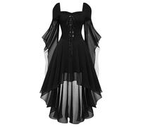 Vestido medieval para mujer, mangas de murciélago, vestido renacentista para mujer con cordones, vestido gótico maxi con dobladillo irregular, Halloween, carnaval, disfraz, vampiro, vestido plisado