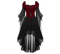 Vestido medieval para mujer, mangas de murciélago, vestido renacentista para mujer con cordones, vestido gótico maxi con dobladillo irregular, Halloween, carnaval, disfraz, vampiro, vestido plisado