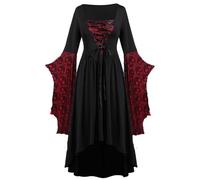 Vestido medieval para mujer, vampiro, vestido renacentista, manga de murciélago, vestido de bruja irregular con cordones, vestido sexy con volantes, minivestido de Halloween, carnaval, disfraz de