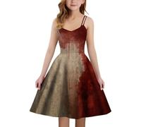 Vestido medieval para niña de Halloween, con estampado manchado de sangre, línea A, sin tirantes, disfraz de fiesta para niños, elegante, gótico (rojo ladrillo, 5-6 años)