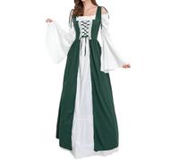 Vestido Medieval Retro, Mangas de Trompeta Vestidos Medieval Victoriano con Corsé Maxi Vestido de Princesa Estilo Gótico de Palacio Slim Fit Vestido Ceremonia Vintage Ropa Campesina Carnaval, Verde, M