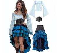 Vestido medieval retro, mangas trompeta, estilo irlandés maxi vestido de princesa, vestido gótico largo Slim Fit Vintage Vestido de noche para carnaval, Halloween ropa medieval mujer, turquesa, M
