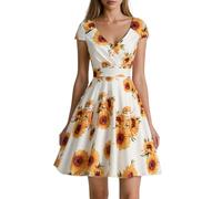 Vestido medio largo para mujer, estilo Audrey Hepburn, sin tirantes de manga corta, estampado grande, falda informal, elegante, A-amarillo., XXL