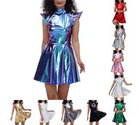 Vestido Metálico Mujer Mini Vestidos de Metálica con Aspecto Mojado Vestido Lentejuelas para Mujer Lente Ropa de Club Mini Vestidos Traje Ajustado para Discoteca Cóctel Invitada Noche Club (1 Blue, S)