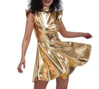 Vestido Metálico Mujer Mini Vestidos de Metálica con Aspecto Mojado Vestido Lentejuelas para Mujer Lente Ropa de Club Mini Vestidos Traje Ajustado para Discoteca Cóctel Invitada Noche Club (Gold, S)