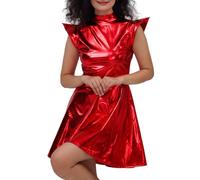 Vestido Metálico Mujer Mini Vestidos de Metálica con Aspecto Mojado Vestido Lentejuelas para Mujer Lente Ropa de Club Mini Vestidos Traje Ajustado para Discoteca Cóctel Invitada Noche Club (Red, S)