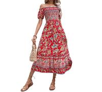 Vestido mexicano para mujer, con hombros descubiertos, flores, bordado, línea A, volantes, largo, maxi, vestido de verano, vestido de playa, vestido de vacaciones, vestido de fiesta de muertos A