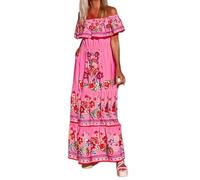 Vestido mexicano para mujer, con hombros descubiertos, flores, bordado, línea A, volantes, largo, maxi, vestido de verano, vestido de playa, vestido de vacaciones, vestido de fiesta de muertos
