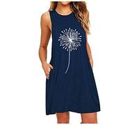 Vestido midi con bolsillos para mujer, vestidos sin mangas para mujer, vestidos de verano sin mangas, vestido negro, talla 18, vestido corto recto, vestido midi de algodón, vestido suelto, azul