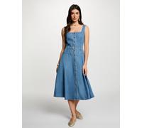 Vestido midi con escote cuadrado denim stone mujer 34