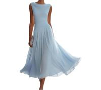 Vestido Midi De Gasa con Escote Drapeado Vestido Midi de Gasa con Cuello drapeado, Vestidos Invitados Boda sin Mangas Vuelto, Vestido Largo Elegante y Fluido Clase(Light Blue,S)
