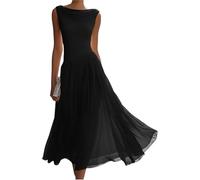 Vestido Midi De Gasa con Escote Drapeado Vestido Midi de Gasa con Cuello drapeado, Vestidos Invitados Boda sin Mangas Vuelto, Vestido Largo Elegante y Fluido Clase(Black,XXL)