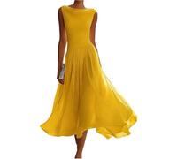 Vestido Midi De Gasa con Escote Drapeado Vestido Midi de Gasa con Cuello drapeado, Vestidos Invitados Boda sin Mangas Vuelto, Vestido Largo Elegante y Fluido Clase(Yellow,XXX-Large)