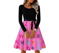 Vestido Midi De Manga Larga para Mujer con Falda Acampanada Y Cinturón Decorativo Artístico Retro Caliente 4XL