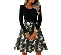 Vestido Midi De Manga Larga para Mujer con Falda Acampanada Y Cinturón Decorativo Artístico Retro Negro L