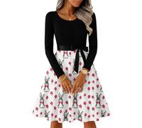 Vestido Midi De Manga Larga para Mujer con Falda Acampanada Y Cinturón Decorativo Artístico Retro Rojo L