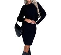 Vestido midi de manga larga para mujer, conjunto de 2 piezas, camiseta corta de punto acanalado y vestido de suéter ajustado sin mangas, Negro, S