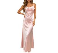 Vestido Midi Elegante Cordón con Espalda Baja Vestidos de Cóctel con Volantes Vestido Verano Satén con Tirantes Finos Escote en Cascada Espalda Descubierta