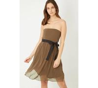 Vestido midi elegante mujer, palabra de honor, tejido combinado, cinturón lazo ajustable, forro suave, cierre cremallera, marrón, modelo Love & Money CA0008-CX, talla L, versátil cómodo, ✅Entrega