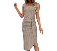 Vestido Midi Midi de Mujer Twist de Tejido de Punto órgano Frontal Vestido Informal (Caki XL) (XL Khaki)