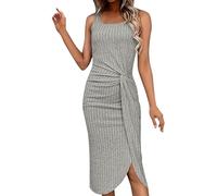 Vestido Midi Midi de Mujer Twist de Tejido de Punto órgano Frontal Vestido Informal (Gris)
