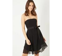 Vestido midi mujer, dress elegante, palabra de honor, tejido combinado, cinturón lazo, fruncido, diseño liso, forro interior, cierre cremallera, modelo Love & Money CA0008-CX, talla L, color negro,