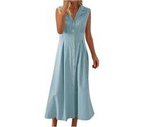 Vestido midi para mujer, elegante, sin mangas, de lino, líneas A, muselina, vestido largo con cuello en V, sin mangas, monocolor, vestido de verano con botones, algodón y lino, vestido informal suelto