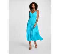 Vestido midi recto plisado azul cielo mujer 44