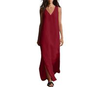 Vestido midi sin mangas sin esfuerzo en un aspecto liso liso para actividades informales de ocio. Tejido de verano de corte holgado con cuello en V para un uso óptimo en el día a día con vaqueros o