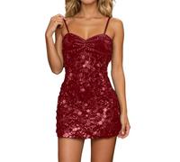 Vestido Mini de Noche Elegante con Tirantes y Detalles de Lentejuelas, para Discoteca y Club, con un Ajuste Bailar