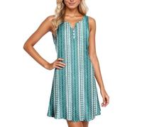 Vestido Mini Mujer Casual Sin Mangas Cuello Camisero Estampado Floral Suelto para Playa Muy Romántico Y Ligero para Vacaciones En La Playa