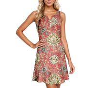 Vestido Mini Mujer Casual Sin Mangas Cuello Camisero Estampado Floral Suelto Y Cómodo Muy Juvenil Y Fresco para Vacaciones En La Costa