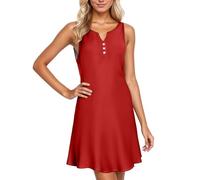 Vestido Mini Mujer Playa Sin Mangas Cuello Camisero Estampado Floral Suelto para Outdoor Muy Femenino Y Ligero para Actividades Al Aire Libre