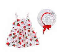 Vestido Mono Lindo recién nacido Niña Chica Estilo Campo Impreso Pajarita Sombrero Falda Bouffant Conjunto De Dos Piezas Corsage(Red, 2-3 Years)