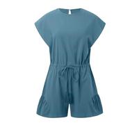 Vestido Mono Liso de Verano para Mujer Conjunto Corto Holgado Sin Mangas y Bolsillos Elegante (Blue, L)