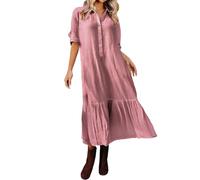 Vestido Mujer Algodón Y Lino Talla Grande Baggy Holgados Vestido Largo Mujer Cuello en V Comodos Elegantes Otoño Verano Formales Playa Ceremonia Long Dress (L)