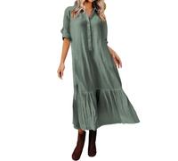 Vestido Mujer Algodón Y Lino Talla Grande Baggy Holgados Vestido Largo Mujer Cuello en V Comodos Elegantes Otoño Verano Formales Playa Ceremonia Long Dress (Green, XXXXXL)
