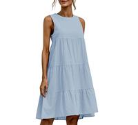 Vestido Mujer Algodón Y Lino Talla Grande Baggy Holgados Vestido Largo Mujer Elegantes Y Comodos Otoño Verano Formales Playa Ceremonia Long Dress (Light Blue, XXL)