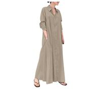 Vestido Mujer Algodón Y Lino Talla Grande Manga Larga Cuello en V Holgados Baggy Vestidos Largos Mujer Comodos Y Elegantes Otoño Verano Formales Playa Ceremonia Long Dress (Coffee, XXL)
