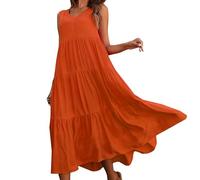 Vestido Mujer Algodón Y Lino Tallas Grandes Holgados Baggy Vestido Largo Mujer Elegantes Y Comodos Otoño Verano Formales Playa Ceremonia Long Dress (Orange, M)
