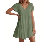 Vestido Mujer Casual Cuello En V Manga Corta Suelto con Vuelo Tipo Swing Vestido Corto para Cita O Diario Muy Cómodo Y Favorecedor para Días De Calor