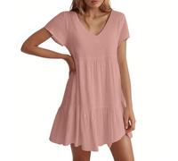 Vestido Mujer Casual Cuello En V Manga Corta Suelto con Vuelo Tipo Swing Vestido Corto para Cita O Diario Muy Cómodo Y Favorecedor para Días De Calor