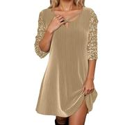 Vestido Mujer Casual Elegante Color Sólido Cuello Manga Larga Lentejuelas Fiesta Diario Túnica. Falda Brillante para Noche. Vestido Fiesta Mujer Moderno.