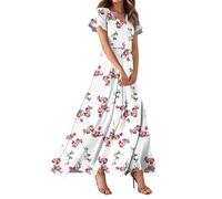 Vestido Mujer Casual, Vestido Invitada Comunion Mujer Vestidos De Fiesta Vestidos Largo Elegante De Manga Corta con Cuello En V Y Estampado Floral para Estilo Bohemio Ideal para La Playa O El Verano